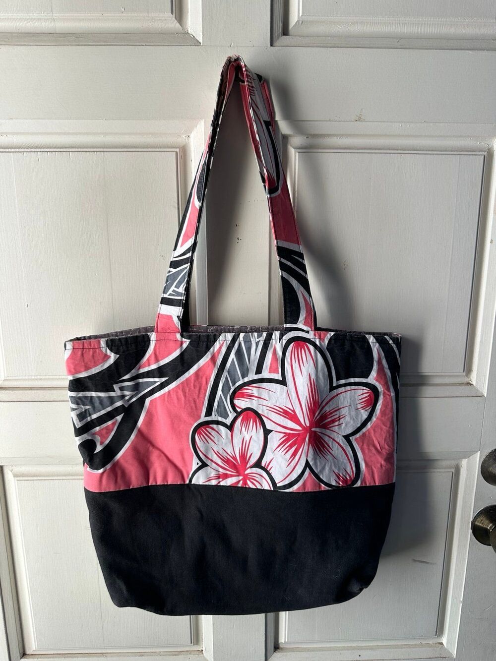 Handmade Reversible Hawaiian Inspired Tropical Flowers Pattern Block Tote Bag